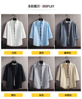 Wetailor New Summer Hot Sale Men's Short Sleeve Shirts Solid Color Easy Care Comfortable Stand-Up Collar Casual Beach Style