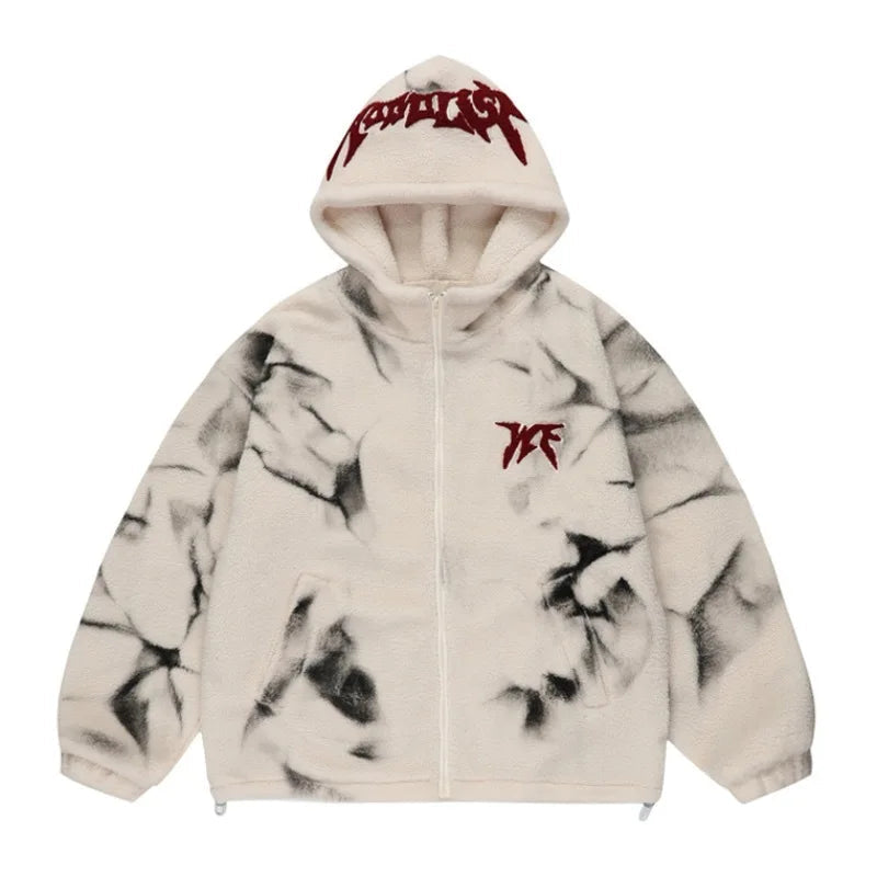 mens harajuku graffiti fleece jackets and coats letter embroidery hairy zipper outerwear warm streetwear parkas bomber jacket - variant style fabd1e for streetwear fashion