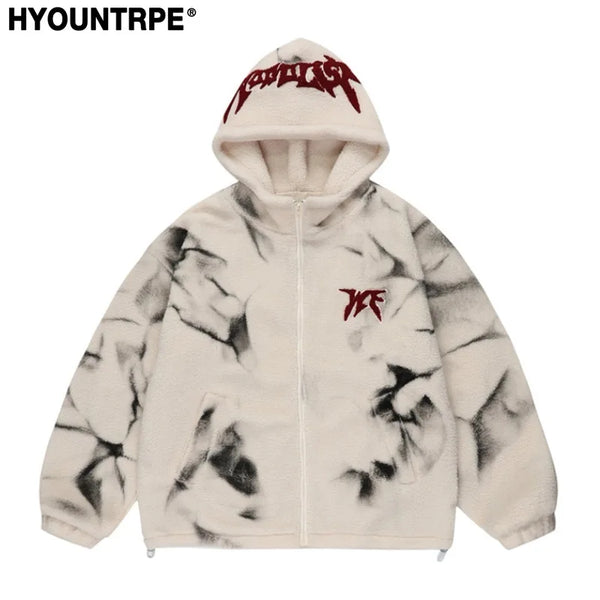 mens harajuku graffiti fleece jackets and coats letter embroidery hairy zipper outerwear warm streetwear parkas bomber jacket - variant style fabd1e for streetwear fashion