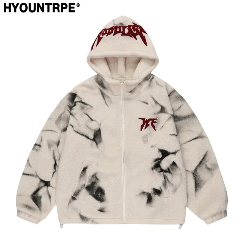 mens harajuku graffiti fleece jackets and coats letter embroidery hairy zipper outerwear warm streetwear parkas bomber jacket - variant style fabd1e for streetwear fashion
