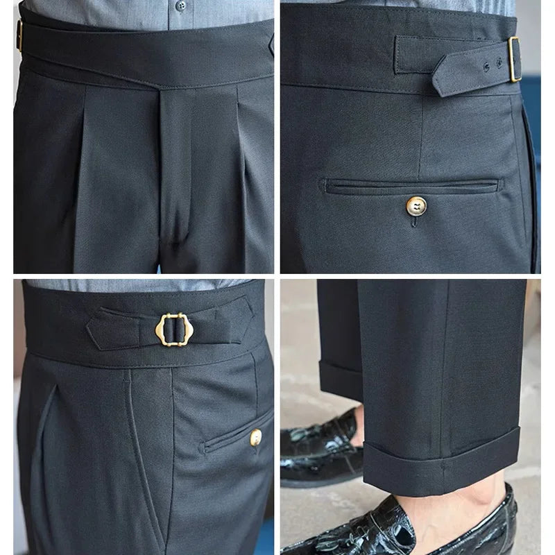 men naples waist business casual fashion vintage ankle length suit pant gentleman party dress pants trousers menswear bottoms
