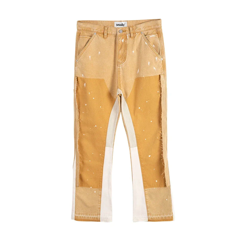 high street spliced speckled ink micro flare pants for men and women patchwork baggy jeans ropa hombre casual denim trousers ripped baggy denim
