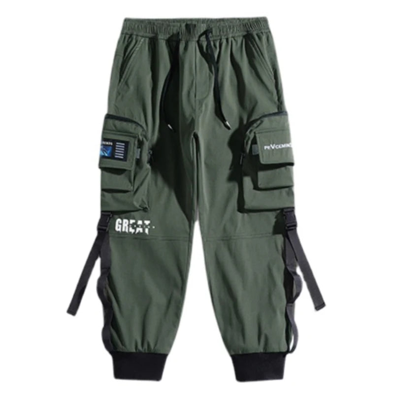 hip hop loose fit elastic waist cargo pants fashion military pocket ankle pants mens casual drewstring baggy sweatpants joggers unique joggers style 3541
