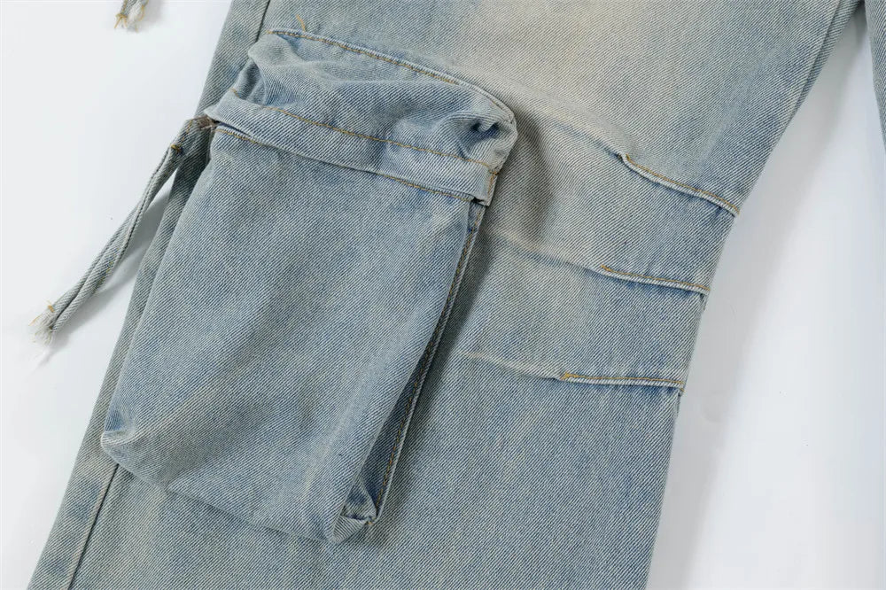 vintage multi pocket baggy jeans mens harajuku cargo denim pants retro hip hop straight loose jean pants men clothing unique cargo style 1084