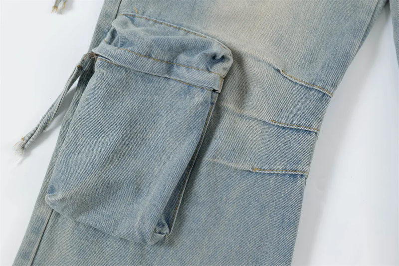 vintage multi pocket baggy jeans mens harajuku cargo denim pants retro hip hop straight loose jean pants men clothing unique cargo style 1084
