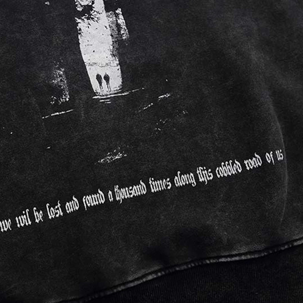 Winter Washed Cotton Hoodies Gothic Letter Print Hooded Vintage Landsc