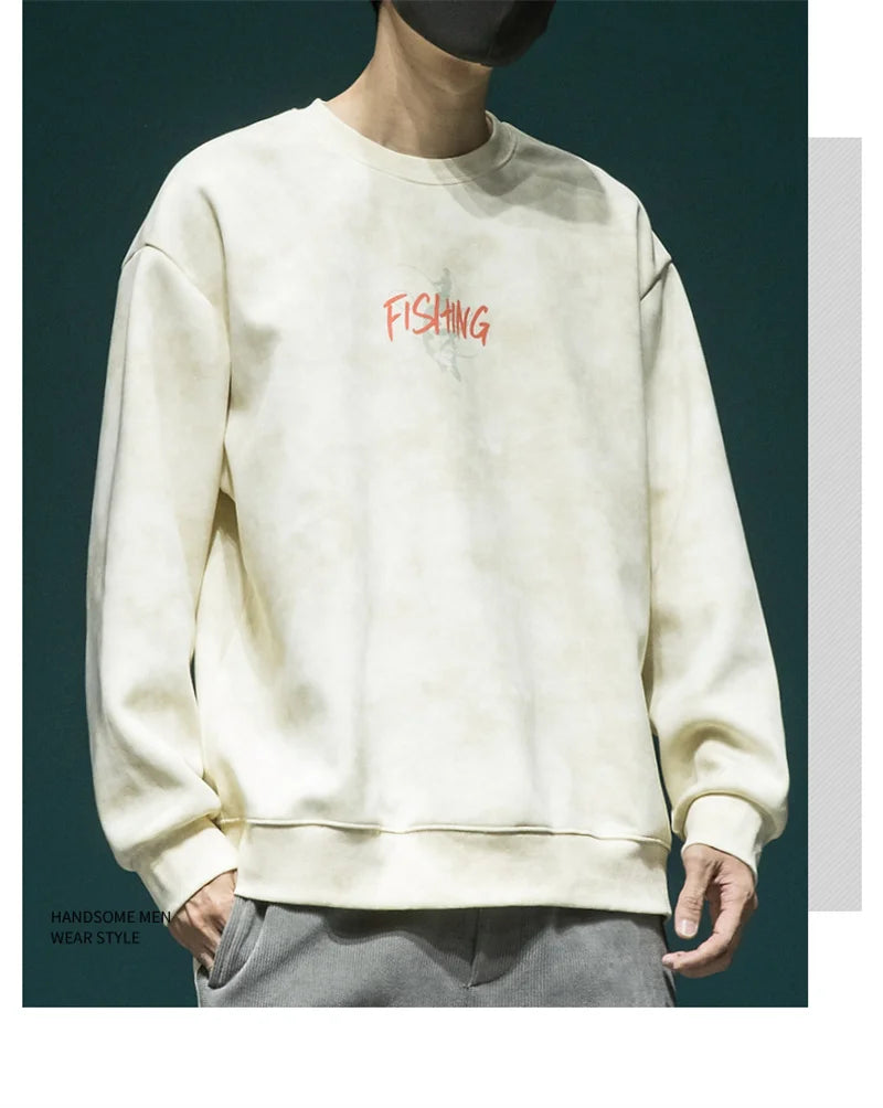 Autumn Funny Fishing Graphic Print Sweatshirts For Men High Street Let