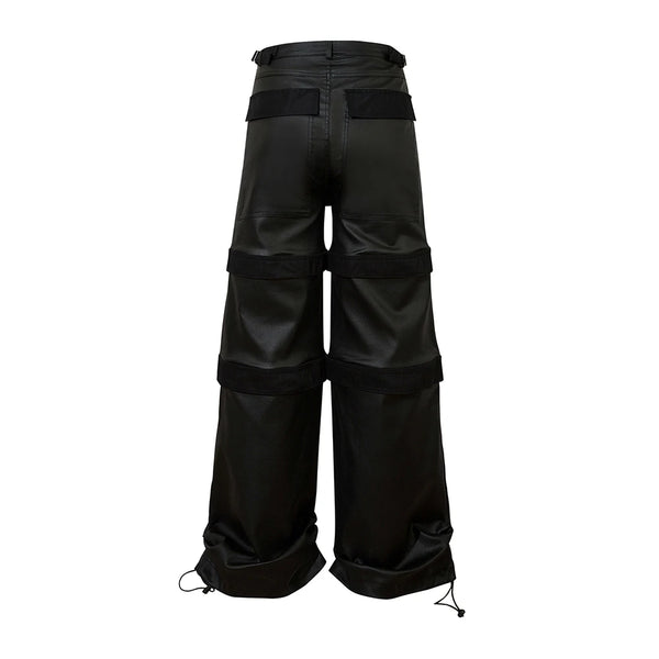 high street striped pu leather cargo pants mens harajuku straight ropa hombre loose overalls oversized casual trousers baggy cargo bottoms