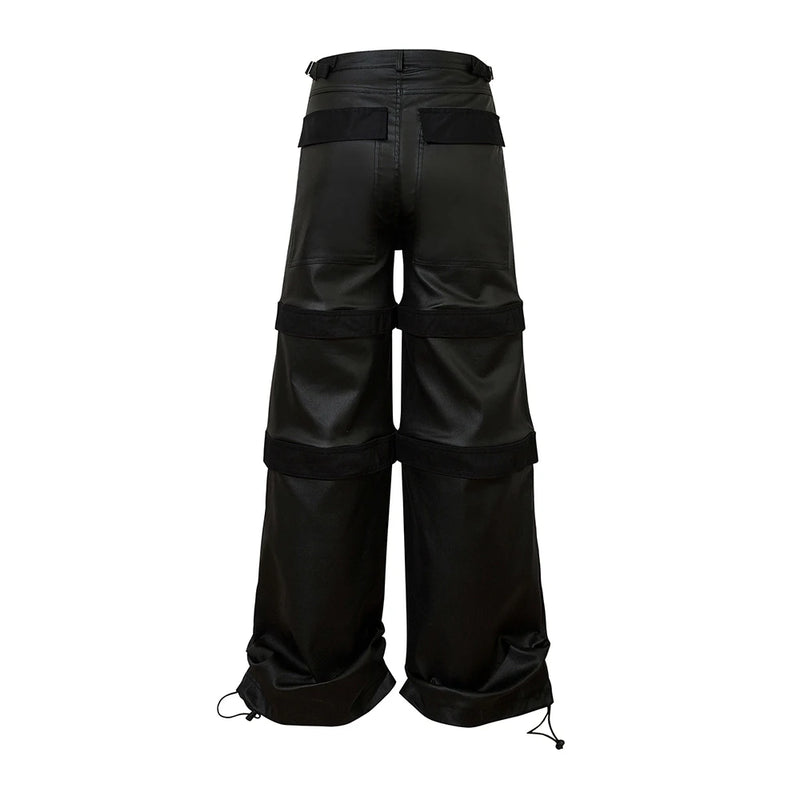high street striped pu leather cargo pants mens harajuku straight ropa hombre loose overalls oversized casual trousers baggy cargo bottoms