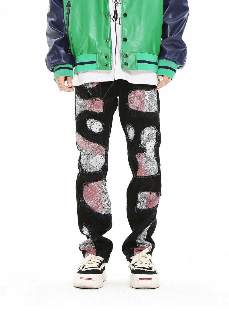 patchwork harajuku denim jeans mens zipper jeans hip hop fashion streetwear new casual straight joggers pants jeans for men unique joggers style 2462