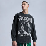 Rainbowtouches Washed Long Shirts For Men Fashion Design Printed Cotton Tidal Current Comfortable Style Black Men's Clothing