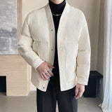 Men's Winter Collarless Woolen Splice Cotton-padded Jacket Men Business Casual Fashion Loose Warm Parkas Coat Thicken Jacket
