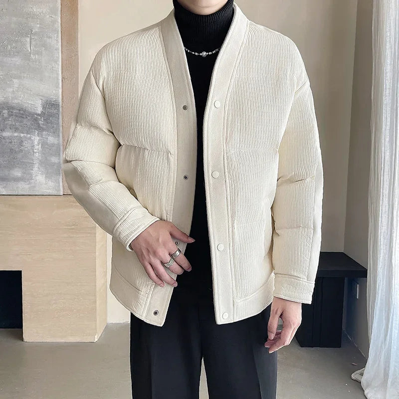 Men's Winter Collarless Woolen Splice Cotton-padded Jacket Men Business Casual Fashion Loose Warm Parkas Coat Thicken Jacket