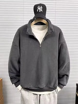 Mens Polar Fleece Half Zip Turtleneck Sweatshirts Korean Fashion Loose