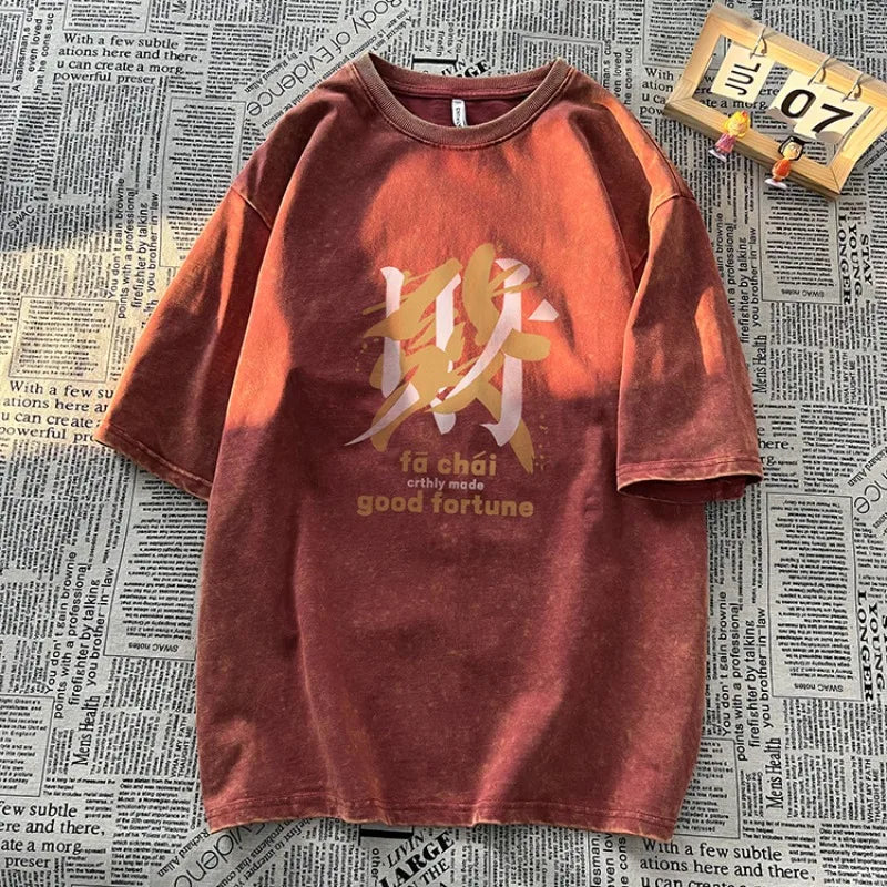 Anime Graphic tee – Vintage Streetwear T Shirts Acid Washed Printed T Shirt 100