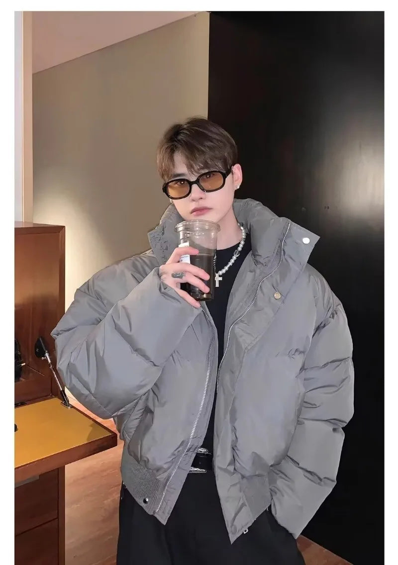 Simplicity Stand Collar Mens Parkas Heavy Winter Thicken Casual Short Cotton Jacket Warm Fashion Coats Male Streetwear New