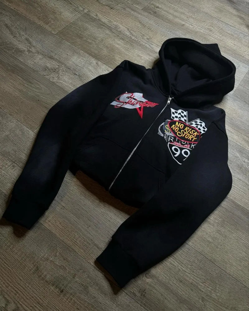 2024 American Street Fashion Brand Letter Cartoon Print Zipper Sweatsh