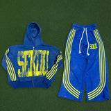 American Street Fashion Brand Letter Stripe Print Oversized Hoodie Wom