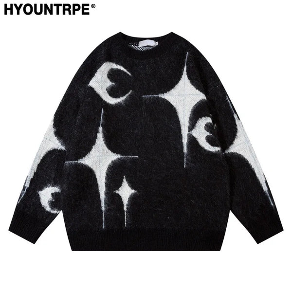 harajuku knitted sweater unisex autumn winter sweaters men casual o neck pullovers streetwear warm sweaters jumpers knitwear - Y2K grunge street style, trendy hip hop fashion hoodie, unisex casual winter pullover
