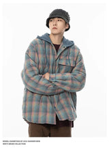 Winter Quilted Thick Plaid Hooded Jacket Men Wmen Streetwear Fashion Oversize Loose Casual Hoody Jacket Padded-cotton Parka Coat