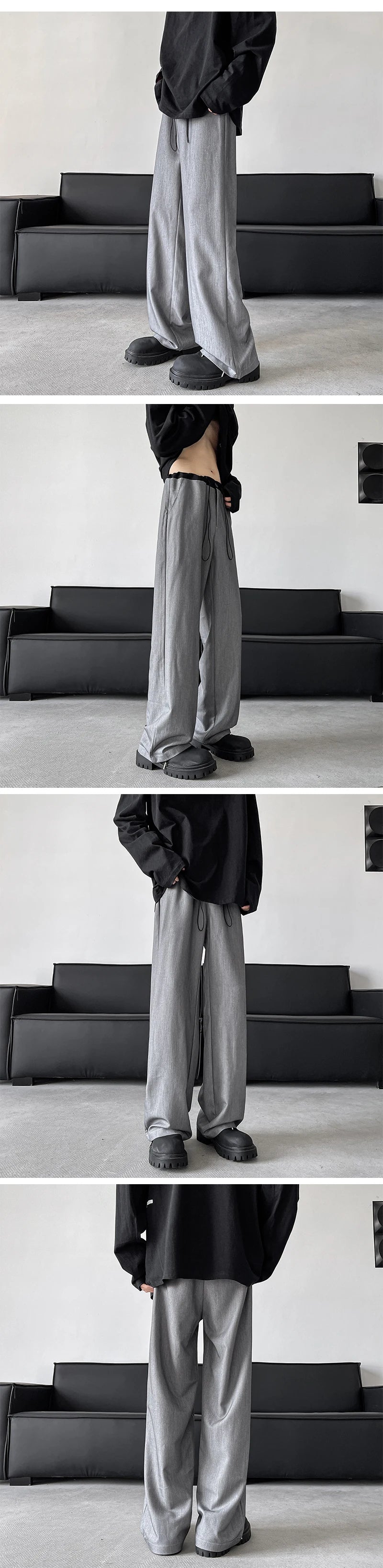 blue gray black elastic waist suit pants men fashion society pants korean loose straight casual pants mens office trousers unique default style 1134