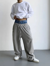 hip hop straight pants spliced button jean elastic waist pants loose trousers unisex casual drewstring sportwear pants joggers urban active pants