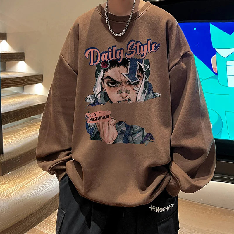 New Anime Boy Printed Mens Crewneck Sweatshirts Autumn Y2K Vintage Fleece
