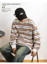 Vaporwave Oversized shirt – Embroidered Striped Contrast Round Neck Cotton Sweatshirts A