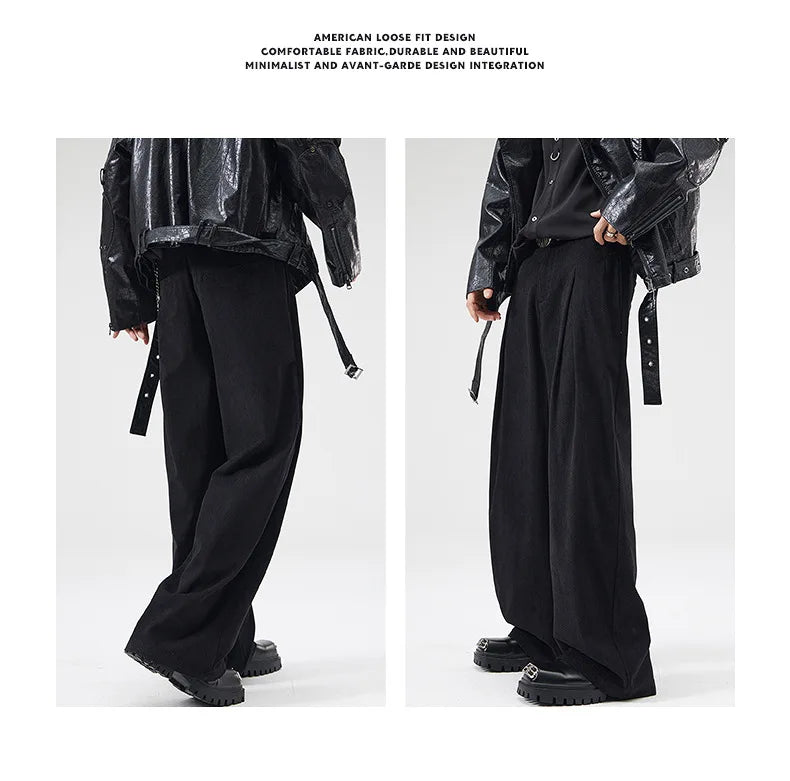 wide leg casual suit pants men japanese korean streetwear fashion loose cleanfit suit baggy pants cityboy long trousers unique default style 2160