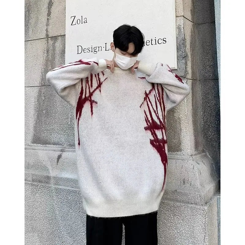 oversized knit pullover, fall/winter fashion, soft knit pullover with flame design, y2k fashion statement