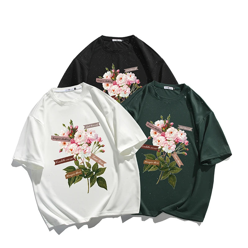 Y2k Broken heart – Retro Floral Pattern T Shirt Mens T Shirt Harajuku Style Seq