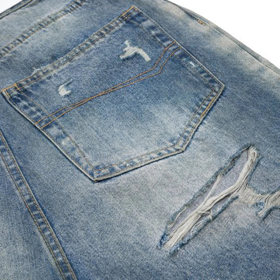 mens baggy jeans blue distressed ripped loose denim pants streetwear oversized hip hop jeans trousers unique jeans style 610