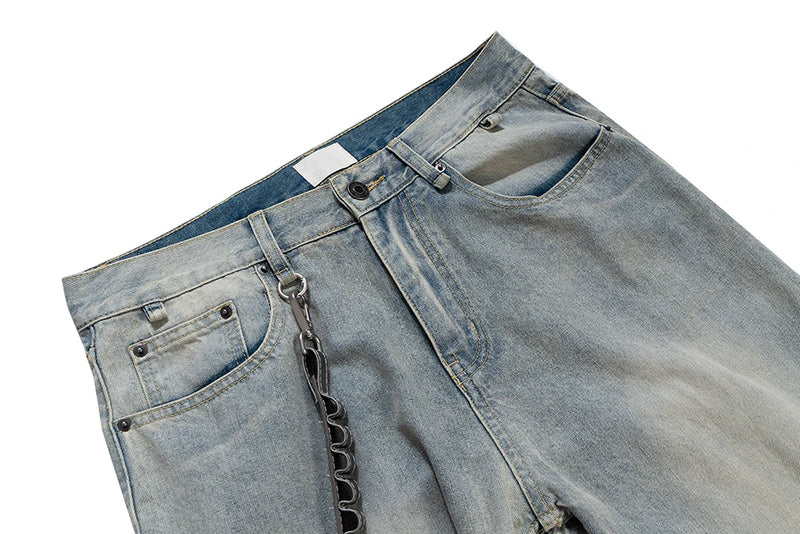 detachable leather chain washed baggy jeans for men and women straight streetwear casual denim trousers oversized cargo pants unique cargo style 287