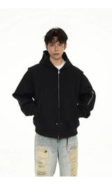 leather varsity jacket, layered style, men's streetwear fashion, trendy oversized fit, urban techwear design, modern hip hop 