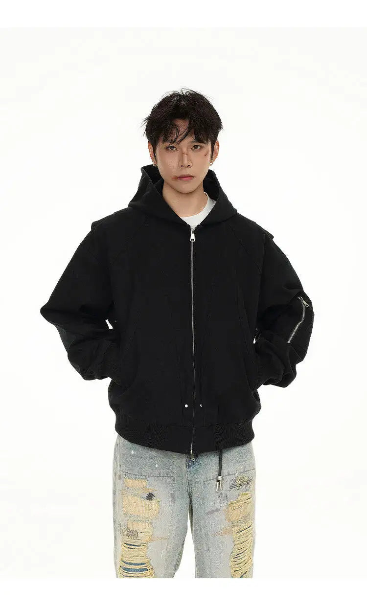 leather varsity jacket, layered style, men's streetwear fashion, trendy oversized fit, urban techwear design, modern hip hop 