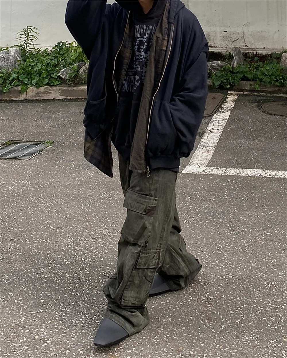 vaporwave crying character featuring undermycar 2024 new high quality shirt plaid cover with layered zipper open up hoodie black