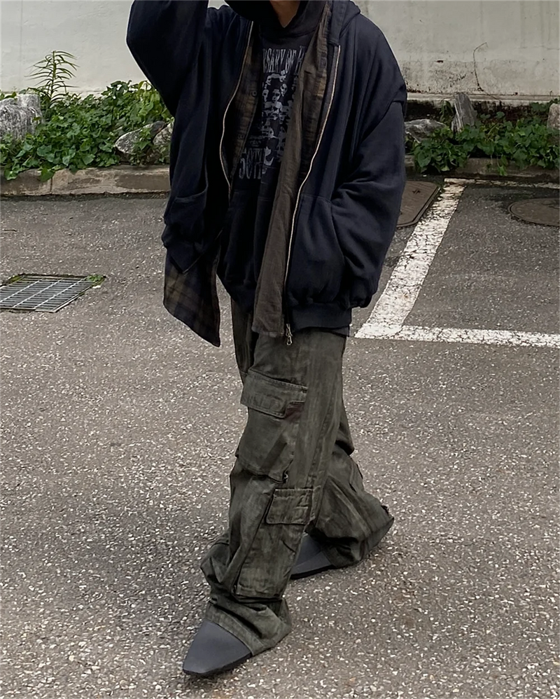 vaporwave crying character featuring undermycar 2024 new high quality shirt plaid cover with layered zipper open up hoodie black