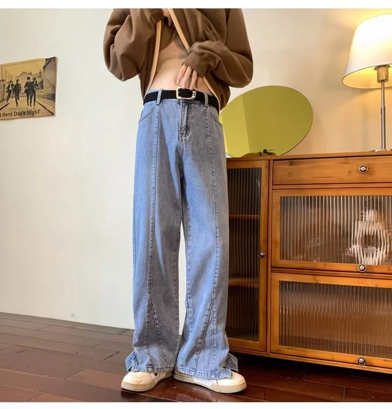 2023 korean fashion ankle zipper vintage brown men jeans pants luxury straight hip hop casual denim trousers pantalones hombre unique jeans style 247