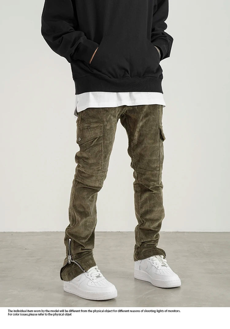 mens corduroy cargo pants new casual hip hop side pockets skinny trousers streetwear bottom zipper fashion slim fit pant joggers unique joggers style 4104