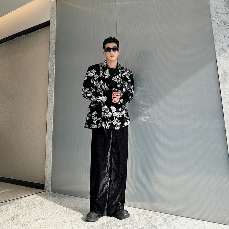 men sequin embroidery velvet loose casual 2 pieces suits blazers jacket pant sets stage party dress suits performance costumes unique default style 2848
