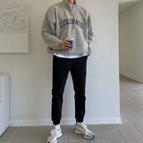Autumn And Winter Half Turtleneck Half Zipper Sweatshirt Men Letter Pr