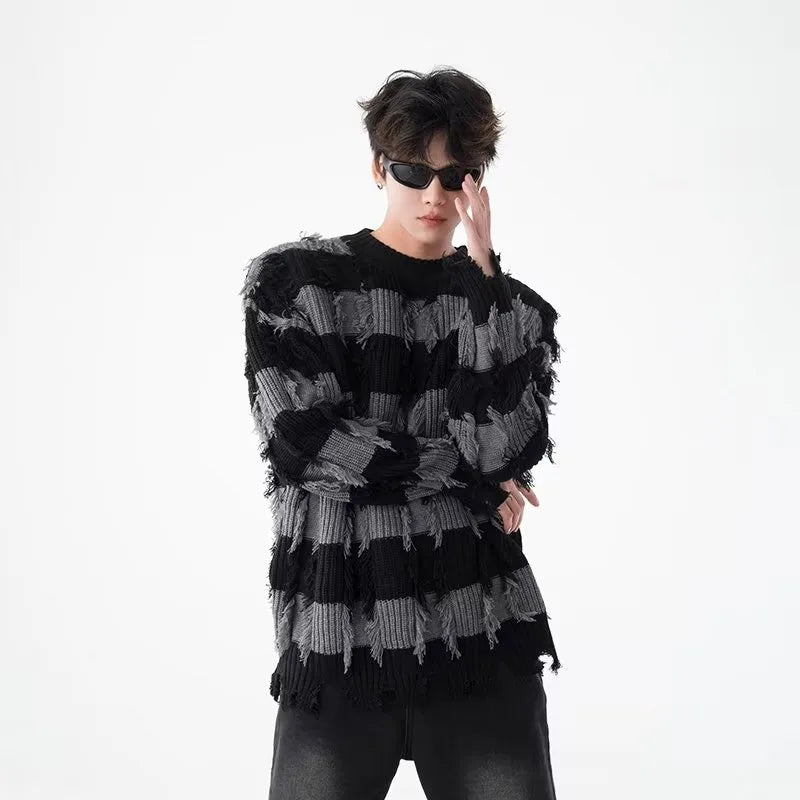 grunge fire sweater, streetwear drip, cozy knitwear for men, oversized grunge aesthetic winter top