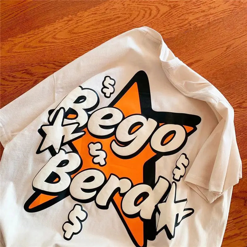 Y2K Graphic Tee – American Cute Orange Star Letters Cartoon T Shirt Vintage St – Modern Streetwear for Everyone