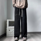 new korean fashion cargo straight pants for men autumn casual zipper pocket drawstring trousers classic tactical y2k pantalones multi-pocket cargos