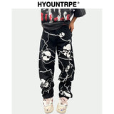 fashion lightning skull printed denim jeans mens unisex casual zipper straight jeans streetwear hip hop y2k jean pants joggers streetwear sweatpants