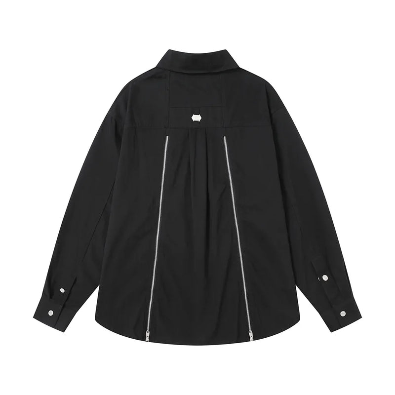 Back Zipper Vibe Style Black Long Sleeve Shirts Jackets for Men Streetwear Y2k Baggy Ropa Hombre Camisas Oversized Loose Coat