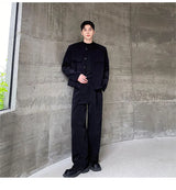 men 2 pieces sets corduroy short jacket wide leg pant suits korean streetwear fashion loose casual retro coat baggy trousers unique shorts style 2814