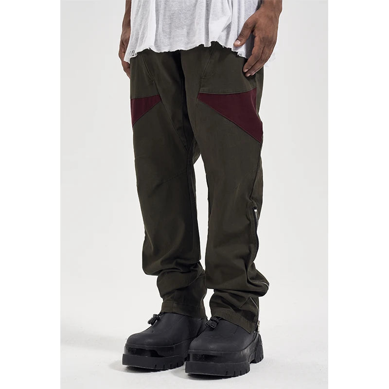 hip hop pants retro cargo straight pants mens patchwork side zipper harajuku streetwear joggers men casual loose cotton trousers casual joggers