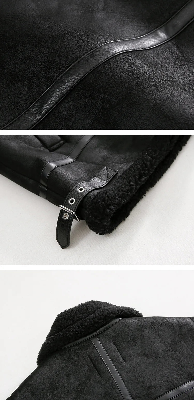 Winter Fur One-piece Cotton-padded Coat Men's Winter Korean-style Loose Suede Deer Leather Lambskin Motorcycle Leather Jacket