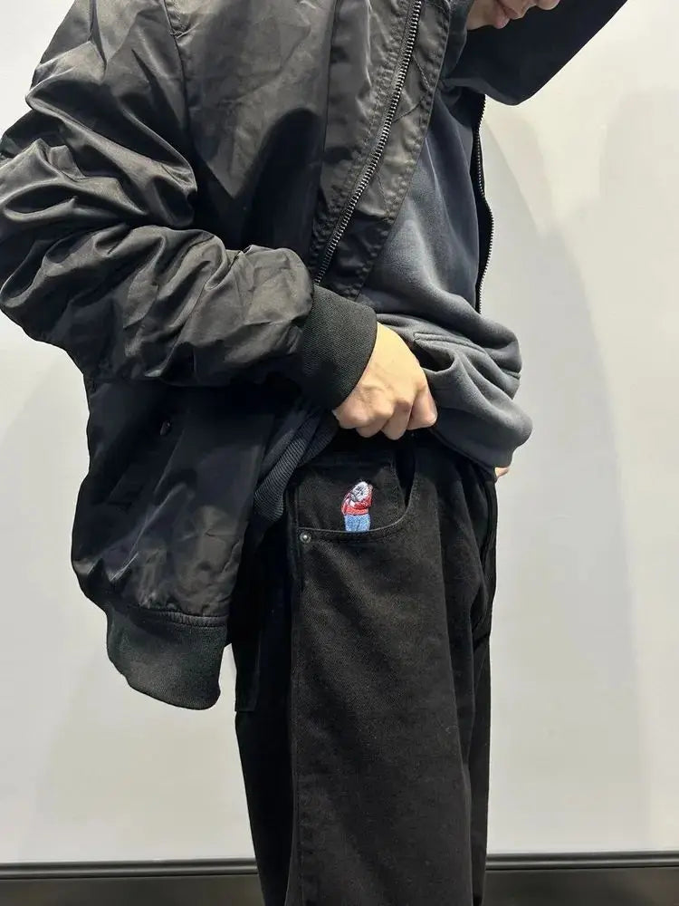 harajuku polar big boy popular baggy jeans mens women gothic wide leg trouser y2k hip hop cartoon embroidery streetwear jeans unique jeans style 3898